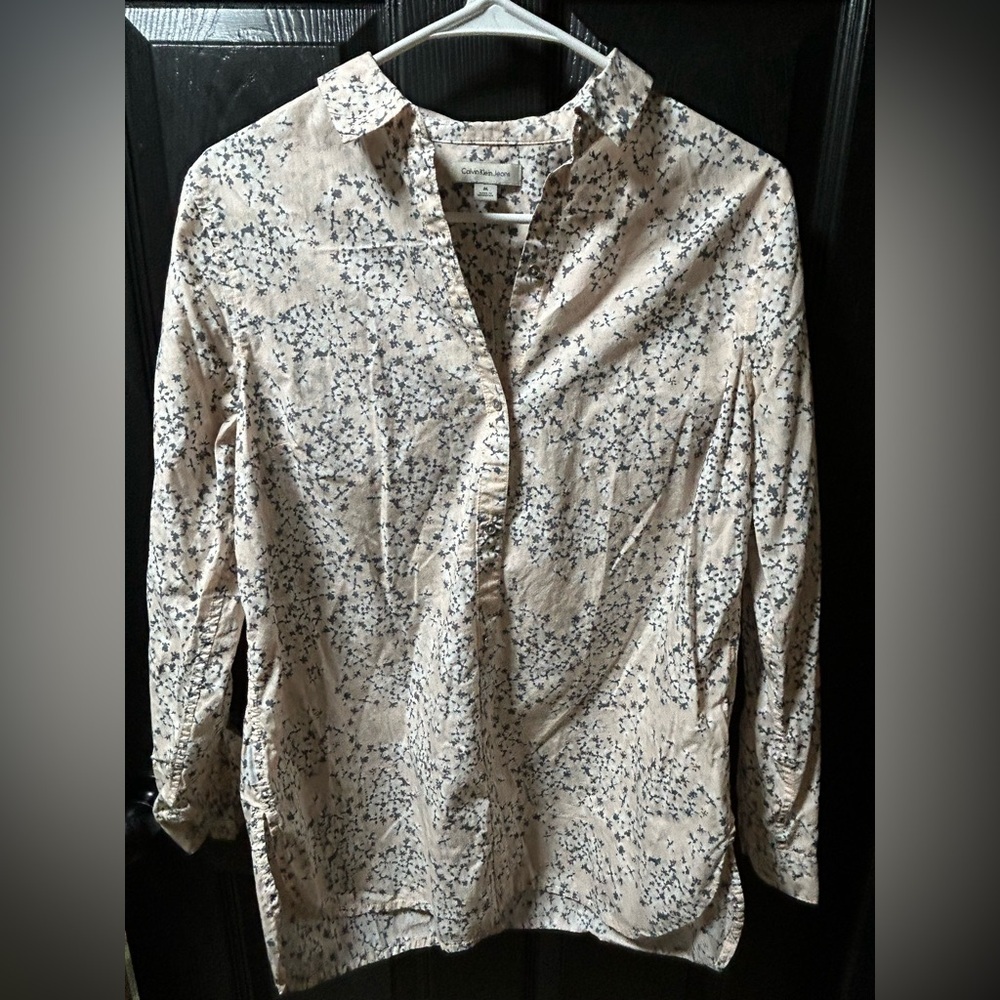 Calvin Klein Jeans Beige and Black Floral Shirt